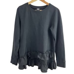 Bobeau Pull Over Ruffle Hem Top Black Women Size Large